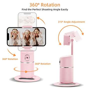 Mcbazel Auto Face Tracking Tripod, No App Required, Rechargeable Battery, 360° Rotation Phone Tracking Holder Face Body Phone Camera Mount for Live Vlog Streaming Video Chat - Pink