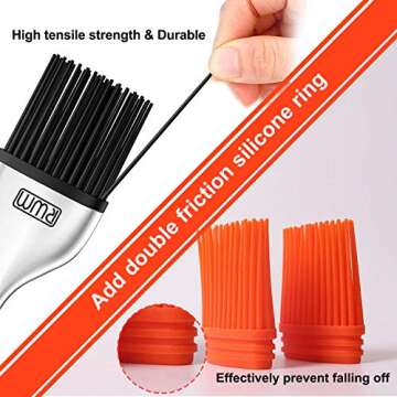 RWM Basting Brush - Grilling BBQ Baking, Pastry and Oil Stainless Steel Brushes with Back up Silicone Brush Heads(Orange) for Kitchen Cooking & Marinating, Dishwasher