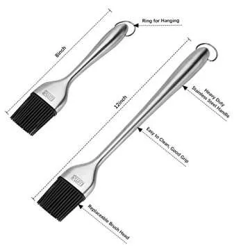 RWM Basting Brush - Grilling BBQ Baking, Pastry and Oil Stainless Steel Brushes with Back up Silicone Brush Heads(Orange) for Kitchen Cooking & Marinating, Dishwasher