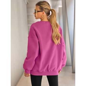 EFAN Womens Oversized Sweatshirts Hoodies Fleece Crewneck Sweaters Casual Tops Comfy Fall Fashion Outfits Winter Clothes 2025 HotPink S