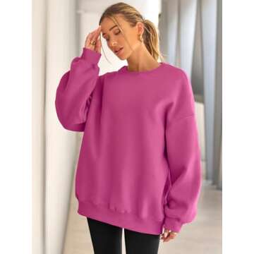 EFAN Womens Oversized Sweatshirts Hoodies Fleece Crewneck Sweaters Casual Tops Comfy Fall Fashion Outfits Winter Clothes 2025 HotPink S