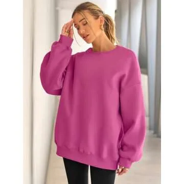 EFAN Womens Oversized Sweatshirts Hoodies Fleece Crewneck Sweaters Casual Tops Comfy Fall Fashion Outfits Winter Clothes 2025 HotPink S