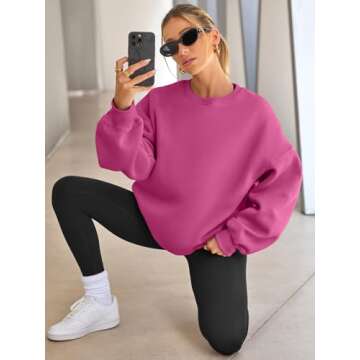 EFAN Womens Oversized Sweatshirts Hoodies Fleece Crewneck Sweaters Casual Tops Comfy Fall Fashion Outfits Winter Clothes 2025 HotPink S