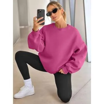 EFAN Womens Oversized Sweatshirts Hoodies Fleece Crewneck Sweaters Casual Tops Comfy Fall Fashion Outfits Winter Clothes 2025 HotPink S