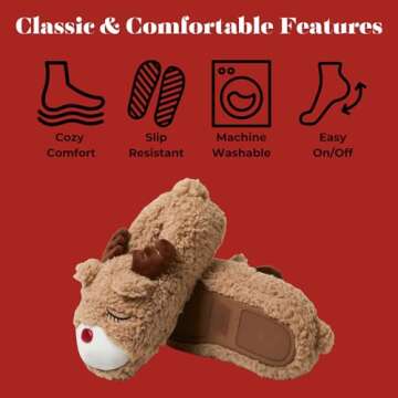 Dearfoams Unisex Matching Family Holiday Christmas Turkey Scuff Slipper, Adult Reindeer, 11-12 US Women