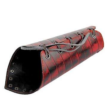 Koora Alloy Punk Wide Archery Leather Arm Guard Cuff Viking Bracer Leather Gauntlet Wristband Bracelet for Men Boxing Adults, Red, Medium