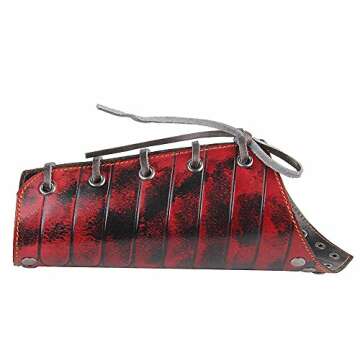 Koora Alloy Punk Wide Archery Leather Arm Guard Cuff Viking Bracer Leather Gauntlet Wristband Bracelet for Men Boxing Adults, Red, Medium