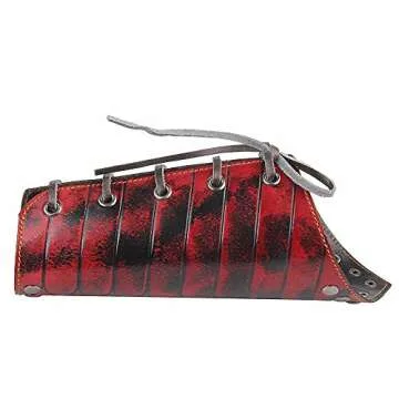 Koora Alloy Punk Wide Archery Leather Arm Guard Cuff Viking Bracer Leather Gauntlet Wristband Bracelet for Men Boxing Adults, Red, Medium