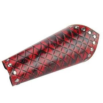 Koora Alloy Punk Wide Archery Leather Arm Guard Cuff Viking Bracer Leather Gauntlet Wristband Bracelet for Men Boxing Adults, Red, Medium
