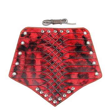 Koora Alloy Punk Wide Archery Leather Arm Guard Cuff Viking Bracer Leather Gauntlet Wristband Bracelet for Men Boxing Adults, Red, Medium