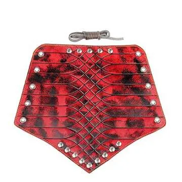 Koora Alloy Punk Wide Archery Leather Arm Guard Cuff Viking Bracer Leather Gauntlet Wristband Bracelet for Men Boxing Adults, Red, Medium