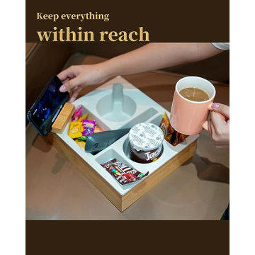 Couch Cup Holder Tray for Snacks and Drinks Organizer