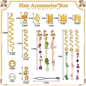 Jollidecor 80 Pcs Natural Crystal Stone Dreadlock Accessories, Hair Jewelry for Braids