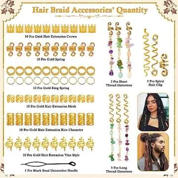 Jollidecor 80 Pcs Natural Crystal Dreadlock Hair Jewelry Set