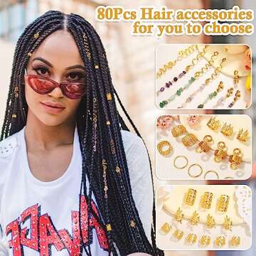 Jollidecor 80 Pcs Natural Crystal Dreadlock Hair Jewelry Set