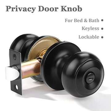 Probrico 10 Pack Round Privacy Door Knob, Black Modern Design Keyless Lockset