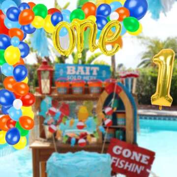 217 Pcs Ofishally One Birthday Decorations Gone Fishing Dinnierware The Big One Balloon Garland Bann...