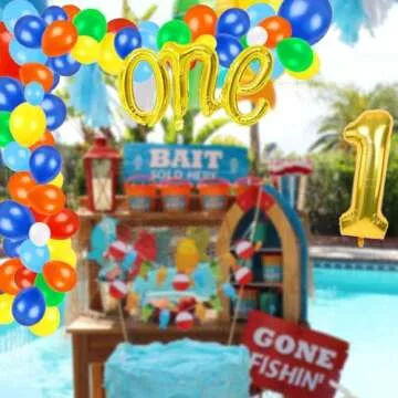 217 Pcs Ofishally One Birthday Decorations Gone Fishing Dinnierware The Big One Balloon Garland Bann...