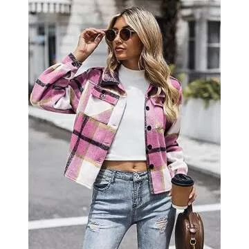 Zeagoo Cropped Flannel Jacket for Women S-2XL
