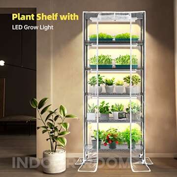 Bstrip Plant Shelf with Grow Light, Grow Light Shelf with Cover and Thermometer, 6 Tier Plant Stand ...