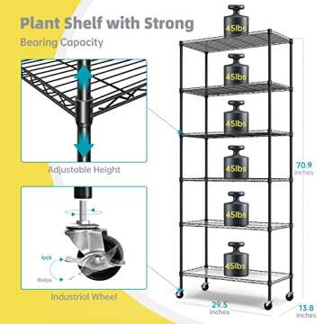Bstrip Plant Shelf with Grow Light, Grow Light Shelf with Cover and Thermometer, 6 Tier Plant Stand with Grow Light , Greenhouse with 150W Led Grow Light For Seed Starting , Tray (29.5"L×13.8"W×70"H)