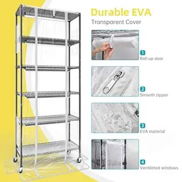 Bstrip Plant Shelf with Grow Light, Grow Light Shelf with Cover and Thermometer, 6 Tier Plant Stand with Grow Light , Greenhouse with 150W Led Grow Light For Seed Starting , Tray (29.5"L×13.8"W×70"H)