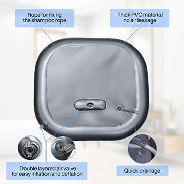 Portable Shampoo Bowl, Inflatable Hair Washing Sink Made for Handicapped, Bedridden, Kids, Seniors, Adjustable Strap, No Spills, Hair Washing Tray (Silver)