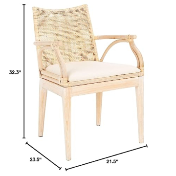 SAFAVIEH Home Collection Gianni Natural Wash/White Cushion Living Dining Room Bedroom Office Foyer Arm Chair SEA4011B