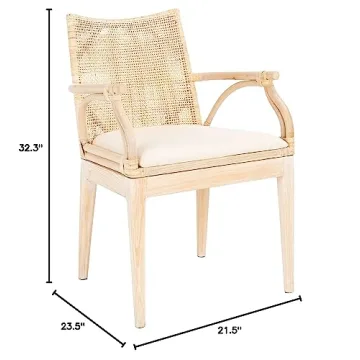 SAFAVIEH Home Collection Gianni Natural Wash/White Cushion Living Dining Room Bedroom Office Foyer Arm Chair SEA4011B