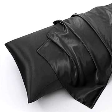 wavveUziz Satin Sheets Queen Size Black Satin Bed Sheet Set 16" Deep Pocket Silky Satin Sheet Set with 1 Fitted Sheet, 1 Flat Sheet and 2 Pillow Cases- Wrinkle, Fade, Stain Resistant- 4 Piece