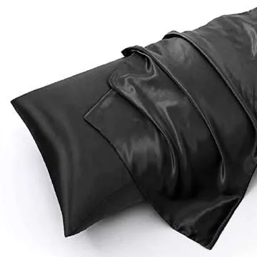 wavveUziz Satin Sheets Queen Size Black Satin Bed Sheet Set 16" Deep Pocket Silky Satin Sheet Set with 1 Fitted Sheet, 1 Flat Sheet and 2 Pillow Cases- Wrinkle, Fade, Stain Resistant- 4 Piece