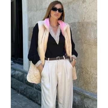 Zeagoo Vest Tops for Women Reversible Puffer Vest Coat Sleeveless Sherpa Fleece Jacket Zip Up Long Warm Winter Coat