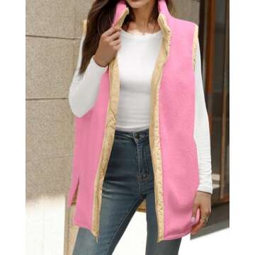 Zeagoo Vest Tops for Women Reversible Puffer Vest Coat Sleeveless Sherpa Fleece Jacket Zip Up Long Warm Winter Coat