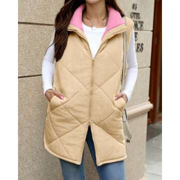 Zeagoo Vest Tops for Women Reversible Puffer Vest Coat Sleeveless Sherpa Fleece Jacket Zip Up Long Warm Winter Coat