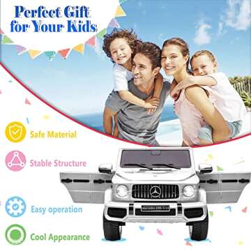 TOBBI 12V Kids' Electric Vehicle, Licensed Mercedes Benz G63 Electric Car for Kids, Kids Ride On Car Parents Remote Control, Openable Doors/Spring Suspension System/Music's Play & Led Lights-White