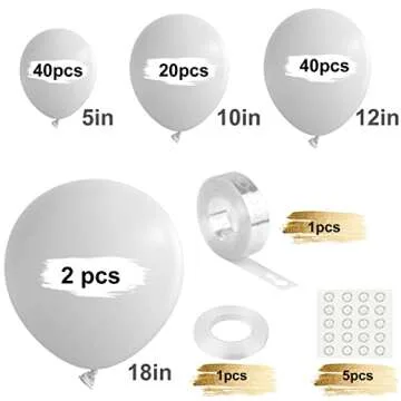 TUPARKA 102 Pcs White Balloons Garland Arch Kit White Balloon Different Size 5 10 12 18 Inch White Balloons with Garland Strip for Birthday Baby Shower Wedding Party Decorations