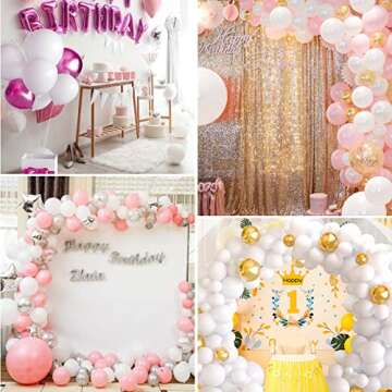 TUPARKA 102 Pcs White Balloons Garland Arch Kit White Balloon Different Size 5 10 12 18 Inch White Balloons with Garland Strip for Birthday Baby Shower Wedding Party Decorations