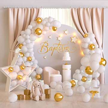 TUPARKA 102 Pcs White Balloons Garland Arch Kit White Balloon Different Size 5 10 12 18 Inch White Balloons with Garland Strip for Birthday Baby Shower Wedding Party Decorations