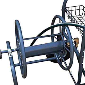 Yard Tuff YTF-26058HRC2 4 Wheel 260 Foot Capacity Steel Frame Heavy Duty Water Hose Reel Cart with 6 Inch Inlet Hose and 10 Inch Pneumatic Tires