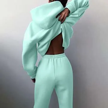 NaRHbrg Womens's Casual Hooded and Pants Outfit Plain Jogger Sweatsuit 2 Piece Sweatshirts Long Sleeve Lounge Sets Tracksuit Green
