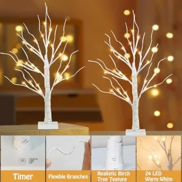 LED Lighted Birch Tree - 2FT Tabletop Decor for Home