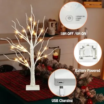 LED Lighted Birch Tree - 2FT Tabletop Decor for Home