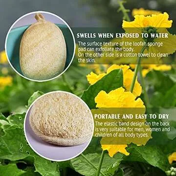 Natural Loofah Sponge Exfoliating Body Scrubber (2 Pack),Made with Eco-Friendly and Biodegradable Shower Luffa Sponge, Loofah for Women and Men, Beige