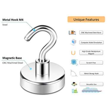 Neosmuk Magnetic Hooks, Heavy Duty Earth Magnets with Hook for Refrigerator, Extra Strong Cruise Hoo...