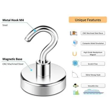 Neosmuk Magnetic Hooks, Heavy Duty Earth Magnets with Hook for Refrigerator, Extra Strong Cruise Hoo...