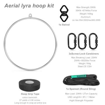 runner deer Complete Lyra/Aerial Hoop/Aerial Rings Set,Include lyra,carabiners, Swivel, and spanset ...