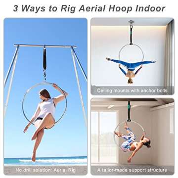 runner deer Complete Lyra/Aerial Hoop/Aerial Rings Set,Include lyra,carabiners, Swivel, and spanset (35"(90), Single tab)
