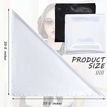 35 Inch Silk Head Scarf 2 Pcs Large Square Neck Scarf Sleeping Hair Wrapping Satin Scarf for Women (Black, White)