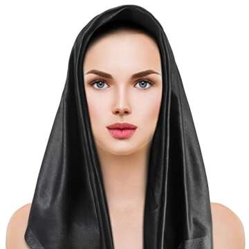 35 Inch Silk Head Scarf 2 Pcs Large Square Neck Scarf Sleeping Hair Wrapping Satin Scarf for Women (Black, White)