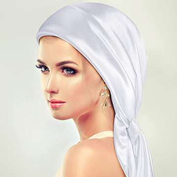 35 Inch Silk Head Scarf 2 Pcs Large Square Neck Scarf Sleeping Hair Wrapping Satin Scarf for Women (Black, White)